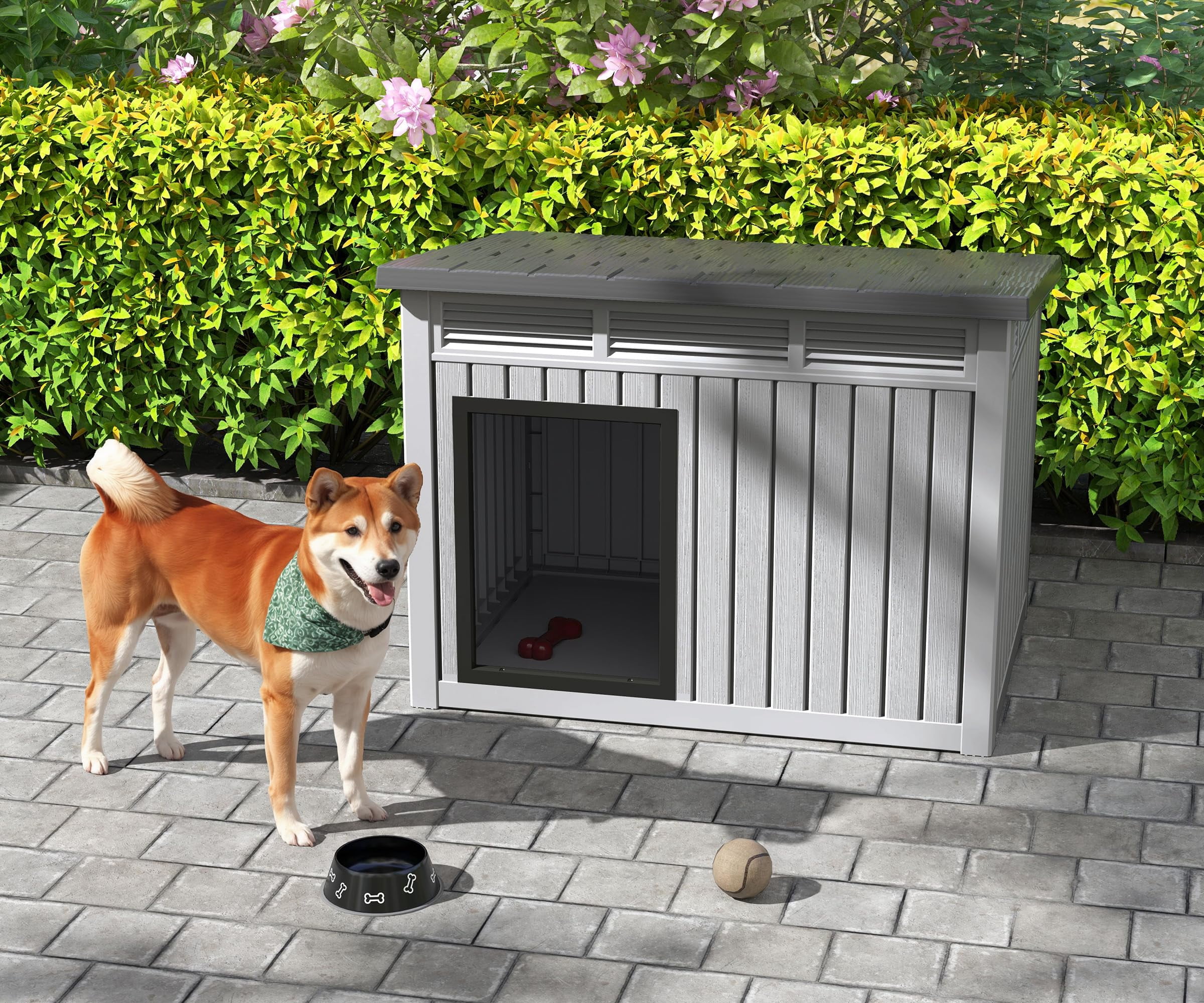 Weatherproof Indoor/Outdoor Dog House for Medium to Large Dogs - Large 42.87×32.95×31.61, Removable Floor, Spacious Interior, Gray, Durable, All-Weather Protection