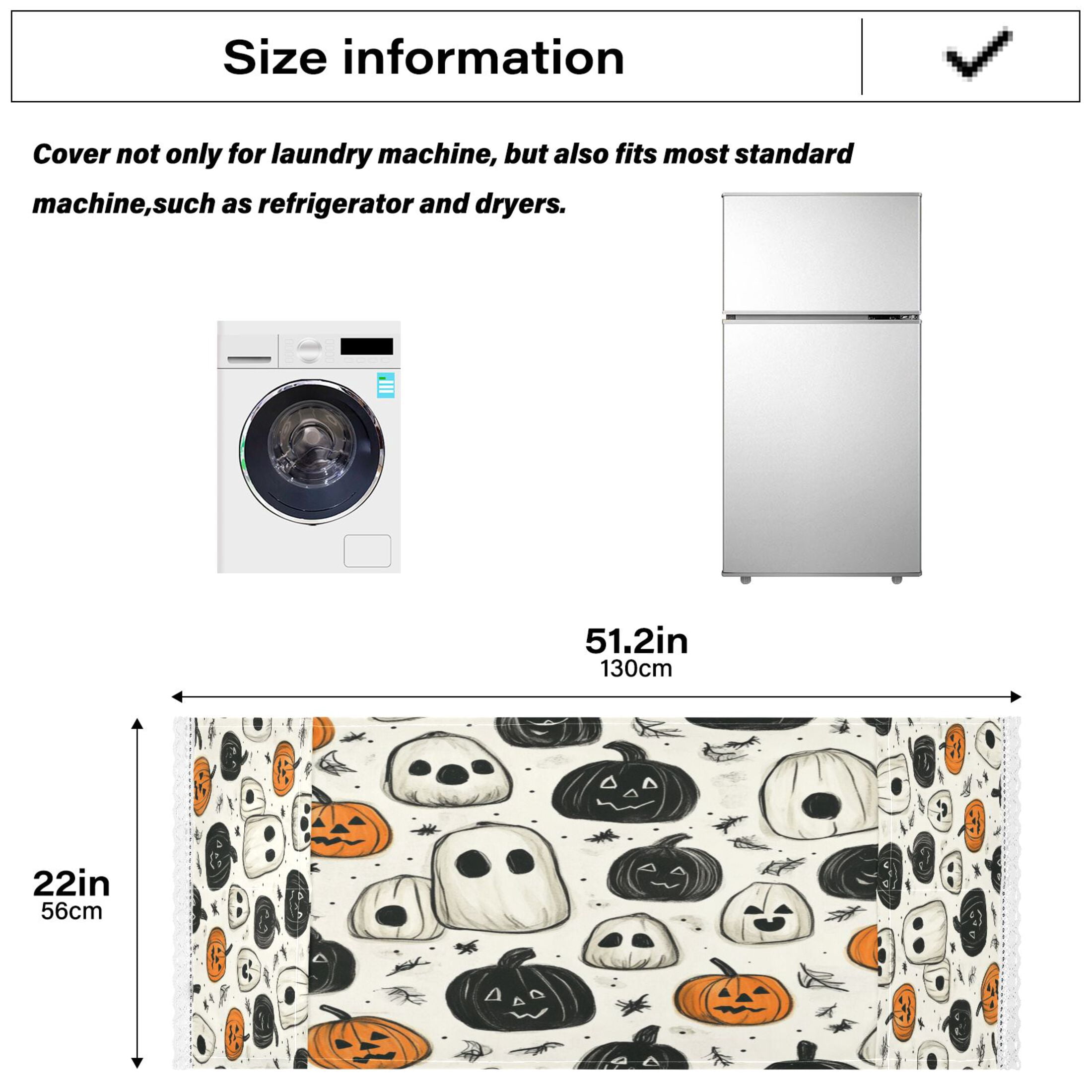 Ghosts and PumpkinsWasher and Dryer Covers Dust-Proof and Oil Resistant Fridge Cover with 4 Storage Pockets Washing Machine Top Cover for Laundry Kitchen Home 51.2 x 22 In