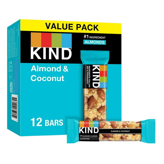 (4 Pack) KIND Gluten Free Ready to Eat Almond & Coconut Snack Bars, Value Pack, 1.4 oz, 12 Count Box