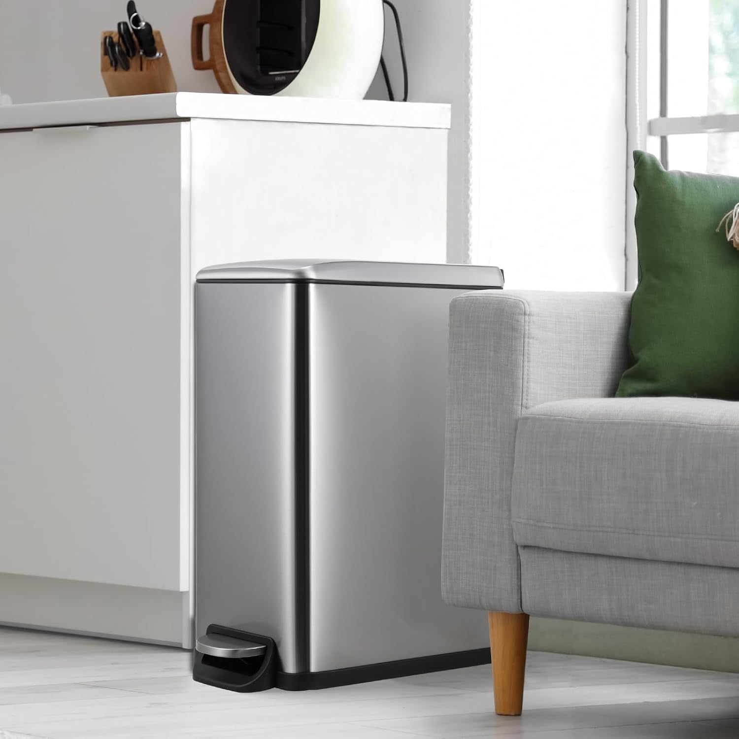 TLSUNNY 13.2 Gal Stainless Steel Trash Can, with Soft-Close Lid, Inner Bucket, Foot Pedal Trash Can, for Kitchen, Bathroom, Living Room