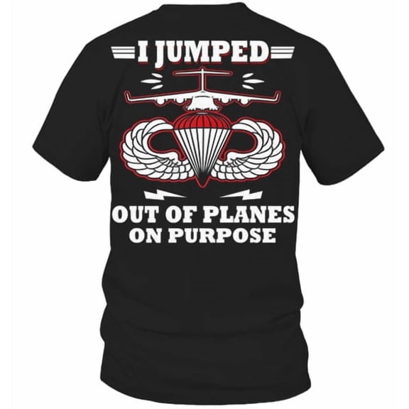 DailyMood I Jumped Airborne Paratrooper Graphic Short Sleeve T-Shirt Black