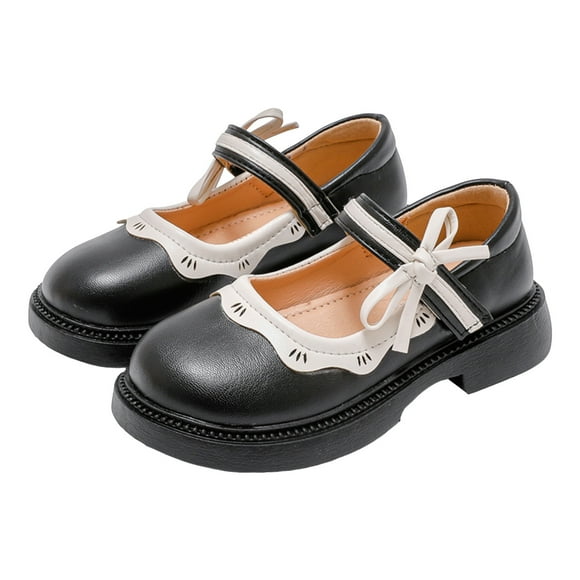 Zanarzt Baby Girls Mary Jane Flats Dress Shoes Girls' Shoes Soft Soled Children's Leather Shoes Matching Dresses Performances Bow Tied Fashionable Shoes Black,3-3.5 Years
