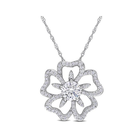 9/10 Carat (ctw) Lab-Created Moissanite Flower Pendant Necklace in Sterling Silver with Chain