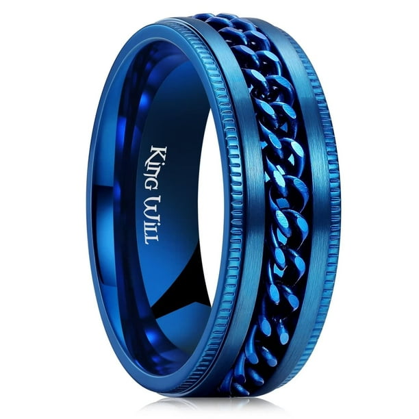 Anillo King Will Intertwine Spinner de acero inoxidable azul de 8 mm