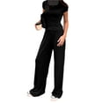 thumbnail image 3 of Conjunto de Dos Piezas para Mujer, Estilo Casual, Ideal para Estar en Casa. Incluye Top de Larga Ligeramente Corto y Pantalón de Pierna . Negro - Corto S, 3 of 8