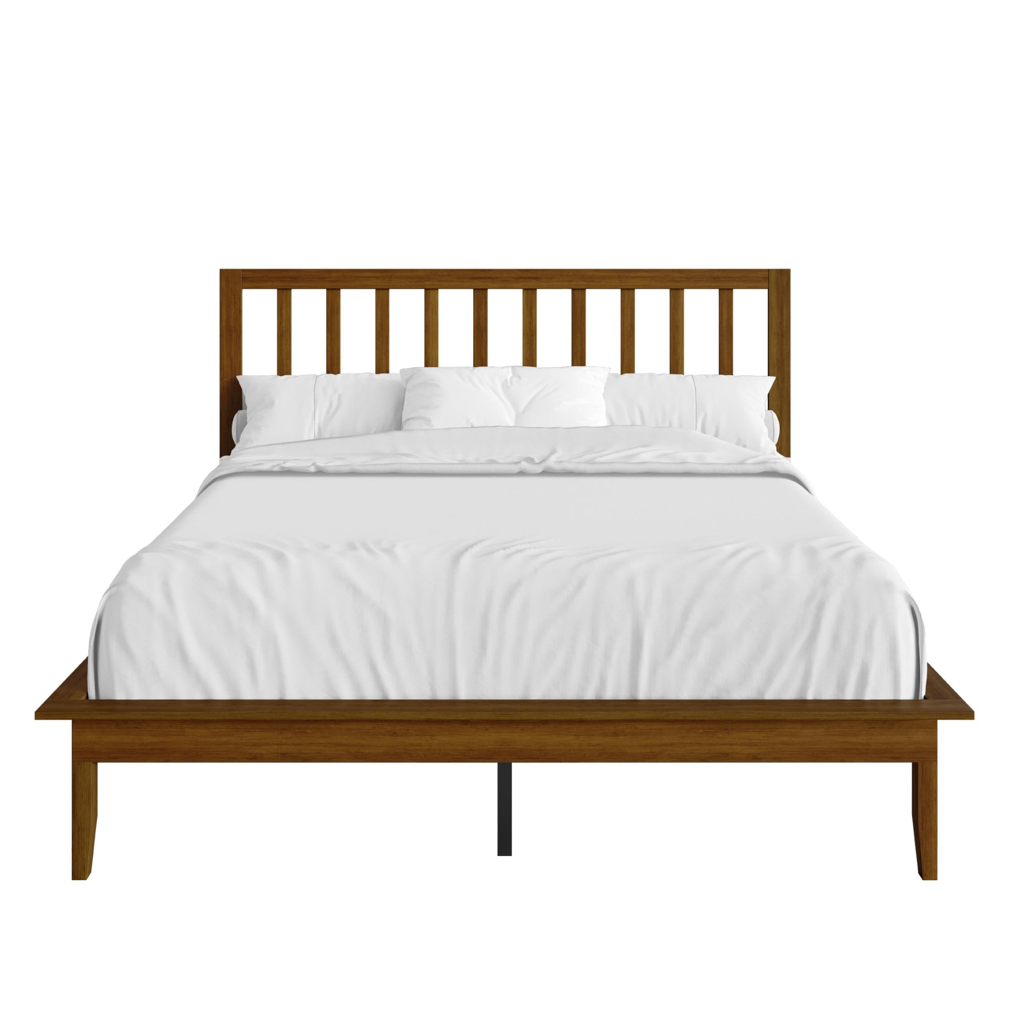 Home Design Lancaster Queen Platform Bed Frame with Slatted Headboard, No box spring required, Brown, Easy Assembly