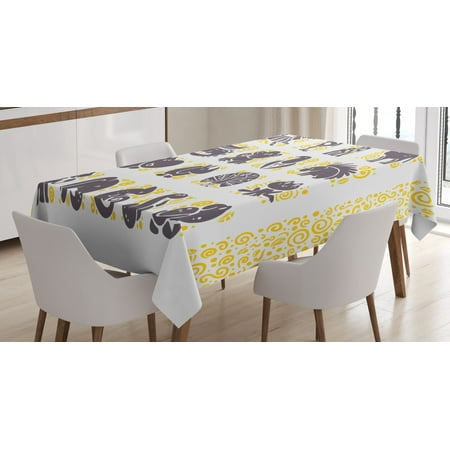 

Ostrich Tablecloth African Animal Icons Zebra Toucan Peacock Warthog Monkeys Jackal Cute Rectangular Table Cover for Dining Room Kitchen 60 X 84 Inches Earth Yellow Eggplant by Ambesonne