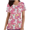 thumbnail image 2 of LSLJS Blouse d'Uniforme de Travail à Manches Courtes Col en V avec Poches, Imprimé Œuf et Lapin de Pâques pour Femmes, 2 of 5