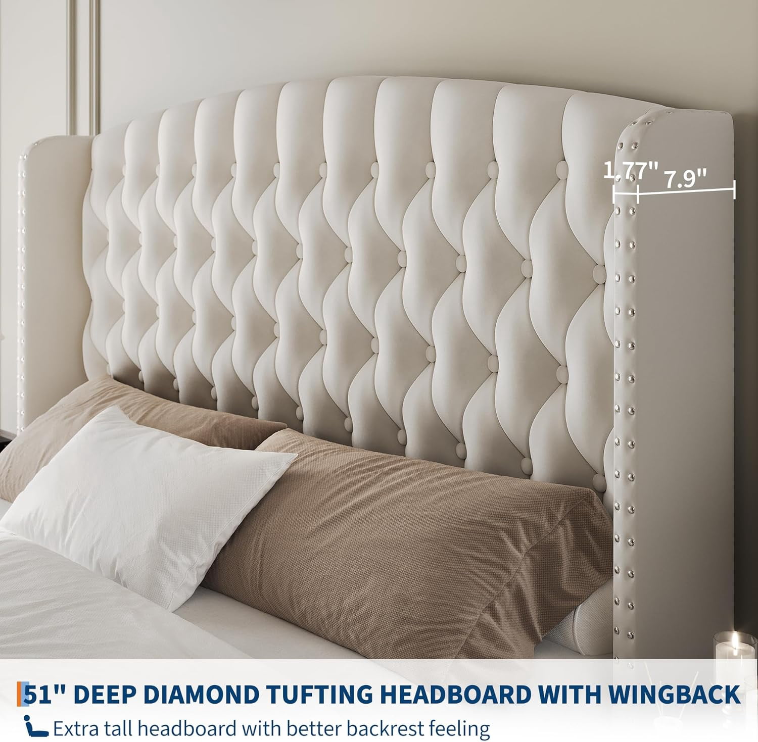 TEQIN Queen Size/King Size Platform Bed Frame, Upholstered Bed Frame Tufted Wingback Headboard and Footboard/No Box Spring Required,Easy Assemble