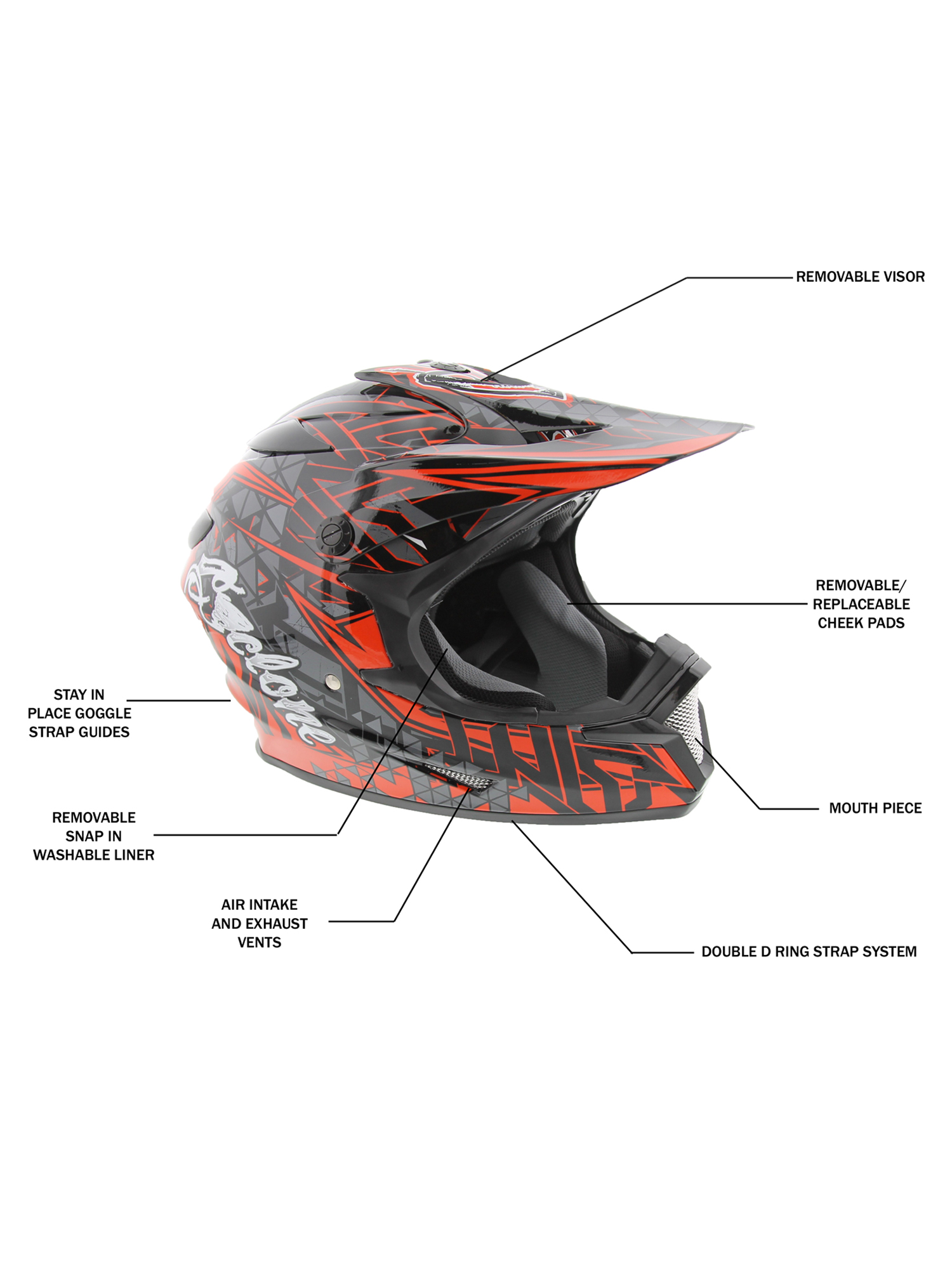 Cyclone ATV MX Dirt Bike Off-Road Helmet DOT/ECE Approved - Red - XXL