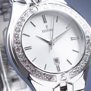 Festina Watches Mademoiselle Collection Silver Stainless Steel Case and Strap with Decorated Bezel and Silver Dial Womens Watch. F16867-1