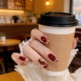 thumbnail image 2 of 4 Pack 96Pcs Press On Nails Set, Short Wine Red Fake Nails with Gold Accents & Pearl Details, Durable False Nails for Teens & Women, Perfect for Wedding & Holiday Party Styling, 2 of 8
