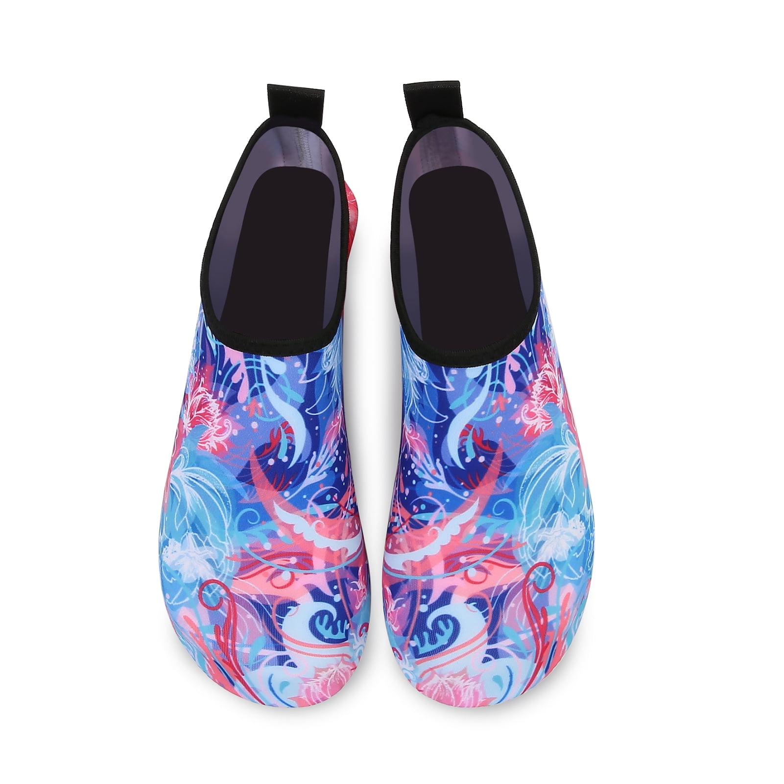 Men and Women a Slip On Barefoot Quick-Dry Beach Aqua Yoga Water Shoes (Floral/Pink Blue, 11.5-12.5 Men)