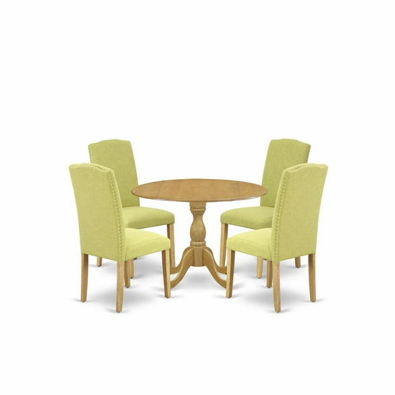 East West Furniture Dublin 5-piece Wood Dining Set in Oak/Limelight
