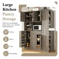 thumbnail image 4 of FuArbore Tall Kitchen Pantry Cabinet with Microwave Shelf, Farmhouse Kitchen Storage Cabinet with Door and Drawer, Large Freestanding Hutch with Pull-Out Side Cabinet, Brown, 4 of 17