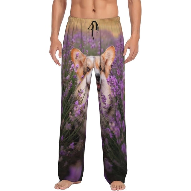 Balery Dog in Lavender Flowers Pantalones de pijama para hombre, pijama ultraligero, pantalón de descanso-Small