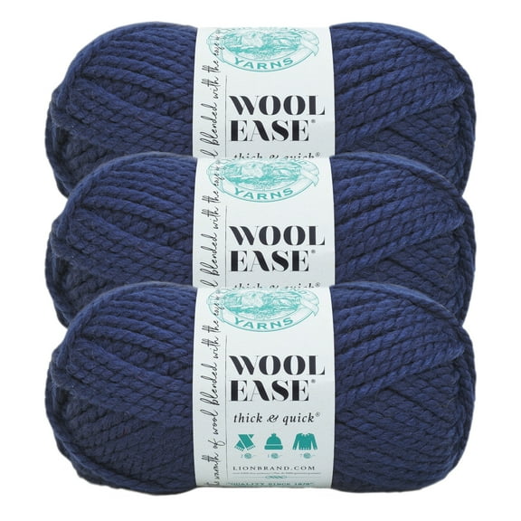 Lion Brand Yarn Wool-Ease Thick & Quick Navy Super Bulky Acrylic, Wool Yarn 3 Pack