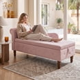 thumbnail image 3 of LEHZROAJ Velvet Chaise Lounge Indoor with Storage, Tufted Lounger Chair with Support Pillow, Long Sleeper Sofa for Bedroom, Living Room, Pink, 3 of 11