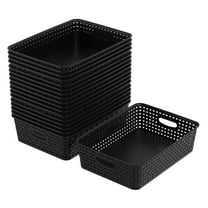 Qqbine 18 Packs Plastic Weave Storage Baskets, Woven Plastic Basket Large, Black