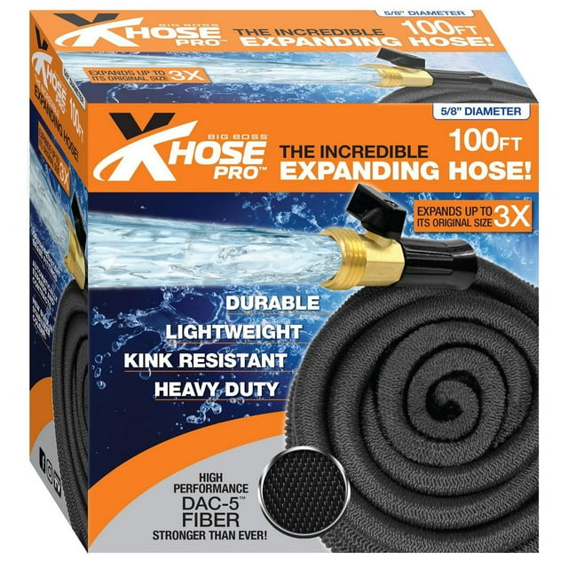 Big Boss Xhose Pro 100 Ft 5/8" Lightweight Expanding Garden Hose with Brass Fittings Kink Resistant Durable Dac-5 Fiber