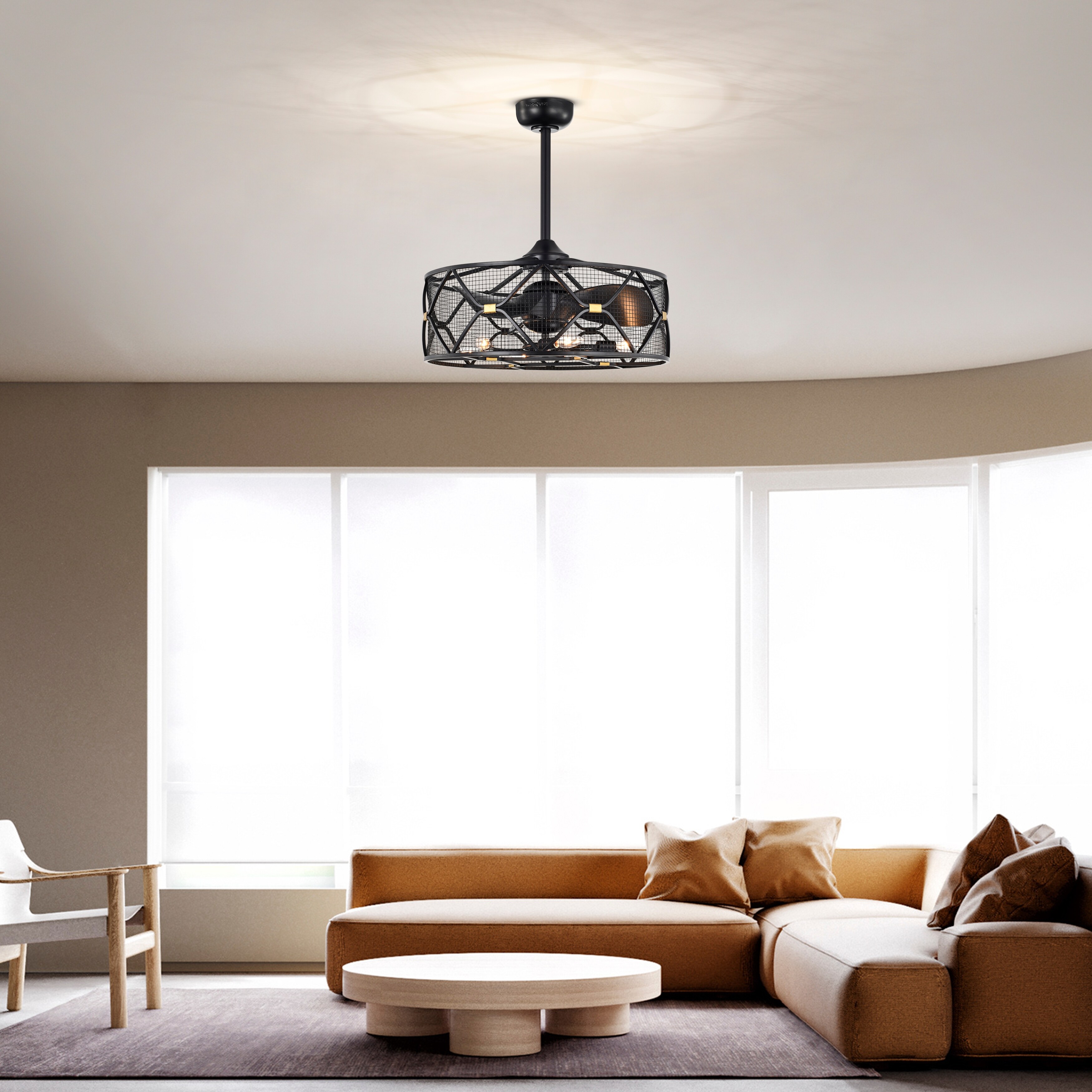 Nelle 24.3 in. Indoor Black Finish Ceiling Fan with Light Kit and Remote