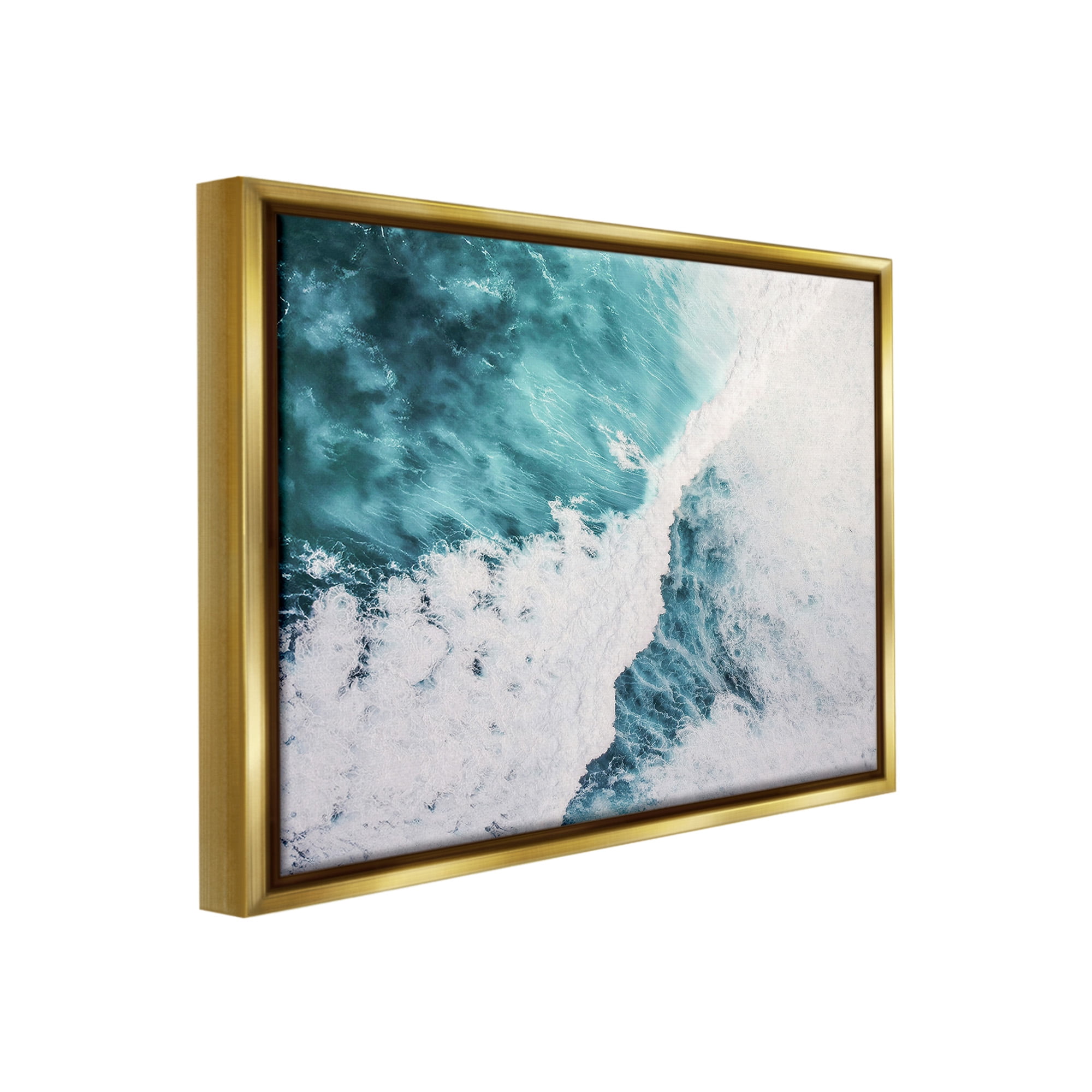 Stupell Industries Asymmetrical Splashing Waves Landscape Photography Gold Floater Framed Canvas Art Print Wall Art, 21 x 17