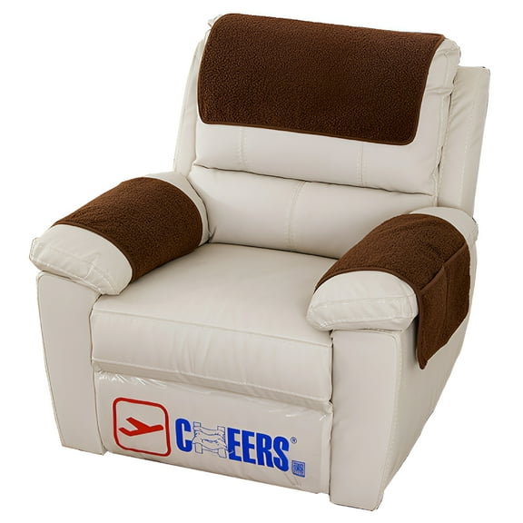 AUQ 3 Pcs Recliner Covers Sherpa Arm Covers for Recliner Chair with Storage Pockets Headrest Cover for Recliner Chair 22.8 x 14.5 Inch Armchair Slipcovers for Sofa Recliner Protector