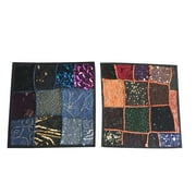 Mogul Indian Ethnic Cushion Cover Sequin Embroidered Vintage Cotton Patchwork Handmade Cushion Cover 16 x 16