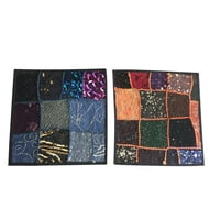 Mogul Indian Ethnic Cushion Cover Sequin Embroidered Vintage Cotton Patchwork Handmade Cushion Cover 16 x 16