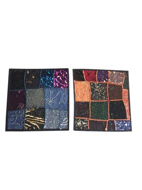 Mogul Indian Ethnic Cushion Cover Sequin Embroidered Vintage Cotton Patchwork Handmade Cushion Cover 16 x 16