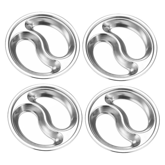 Shisuyan 4 Pcs Assiettes Rondes en Acier Inoxydable Multi-Compartiments Assiettes à Assaisonnement pour la Maison (Argent)
