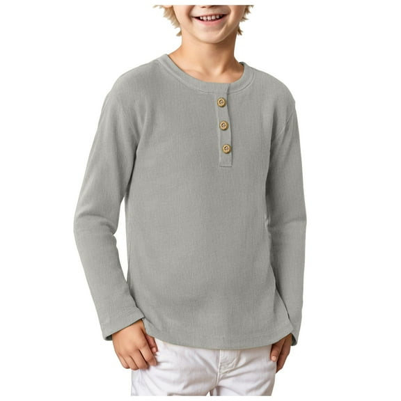 Boys Tan Long Sleeve Shirt Boys Cream Long Sleeve Shirt Toddler Boys Long Sleeve Thermal Henley Top 18-24 Months Light Gray