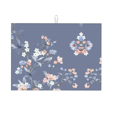 

Large Dish Drying Mats for Kitchen Counter - Watercolor Flowers Butterfly 18x24In Anti-Slip Absorbent Microfiber Drying Mat for Kitchen Counter Mat Dish Rack Mat with Hanging Loop
