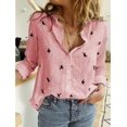 thumbnail image 3 of Womens Boho Floral Cotton Linen Shirt V Neck Button Down Roll Up Long Sleeve Lapel Blouse Tops, 3 of 4