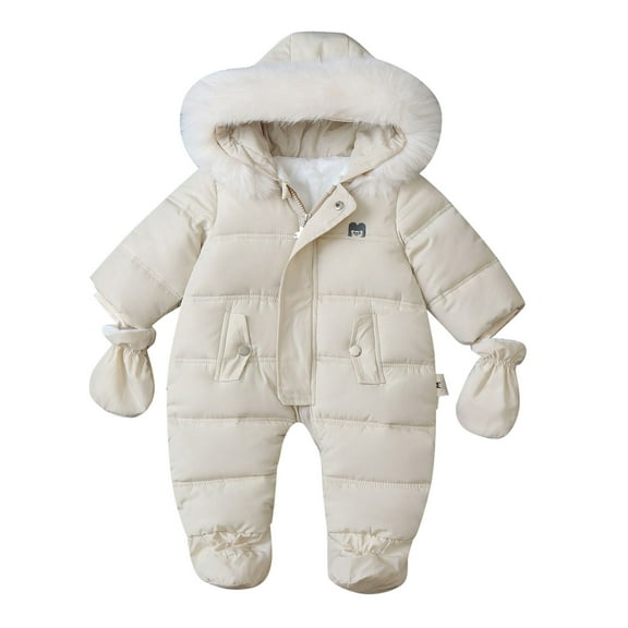 Tiweut Boys Girls Snowsuit Winter Thicken Coat Hooded Long Sleeve Gloves Toddler Windproof Warm Jumpsuit Outwear Snow Wear 6-9 M