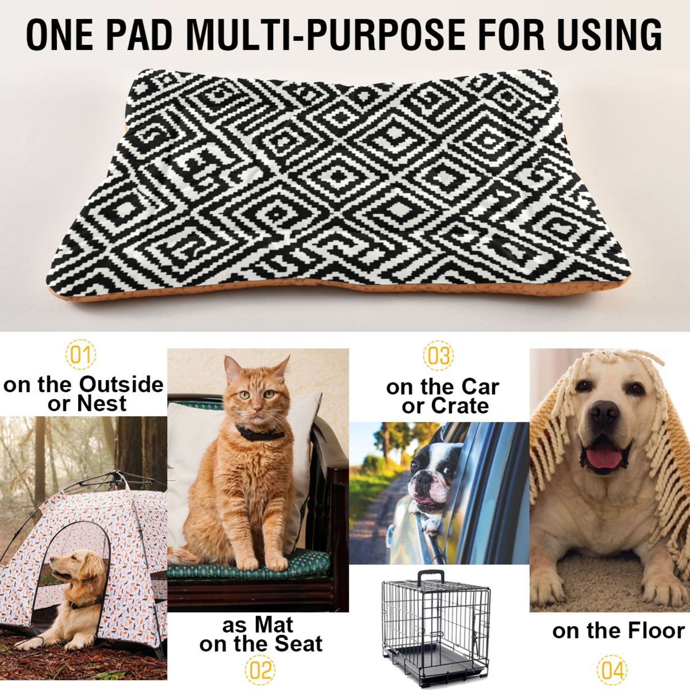 Cozy Mat Pet Bed Indoor Outdoor Warm Soft For Cat Dog Puppy(S/M) Black&white Pattern