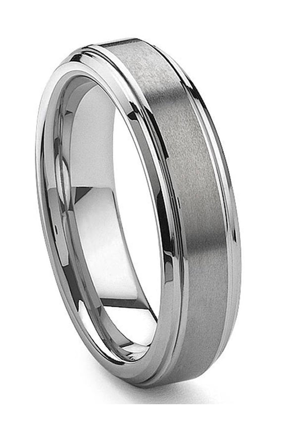 6MM Tungsten Carbide Wedding Band Ring With Stepped Edges Sz 8.0