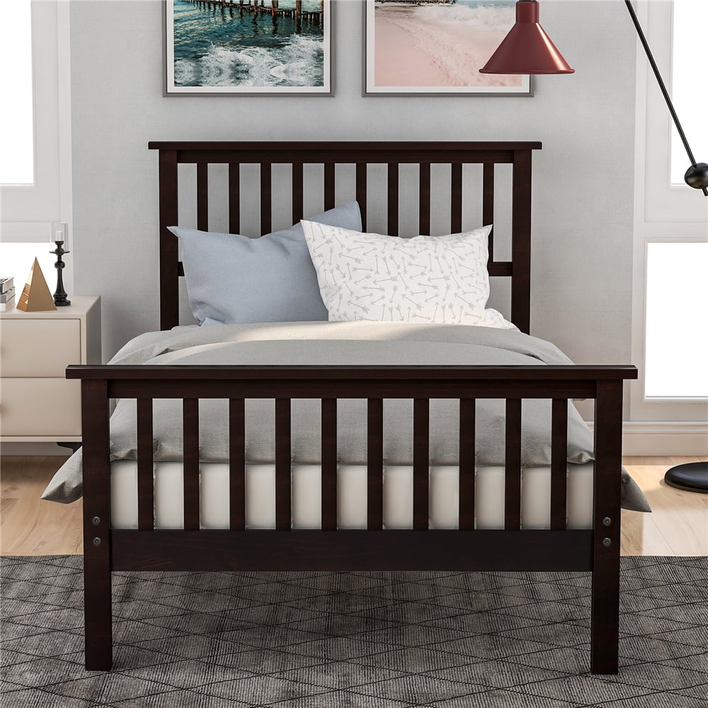 Clearance!Twin Platform Bed Frame, Espresso Wood Bed Frame with