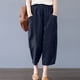 thumbnail image 2 of Moda Mujer Verano Casual Suelto Algodón Y Lino Bolsillo Sólido Pantalones Pantalones Odeerbi ODB-6, 2 of 9