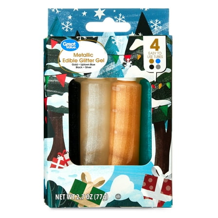 Great Value Holiday Metallic Edible Glitter Gel, 2.7 oz, 4 Count