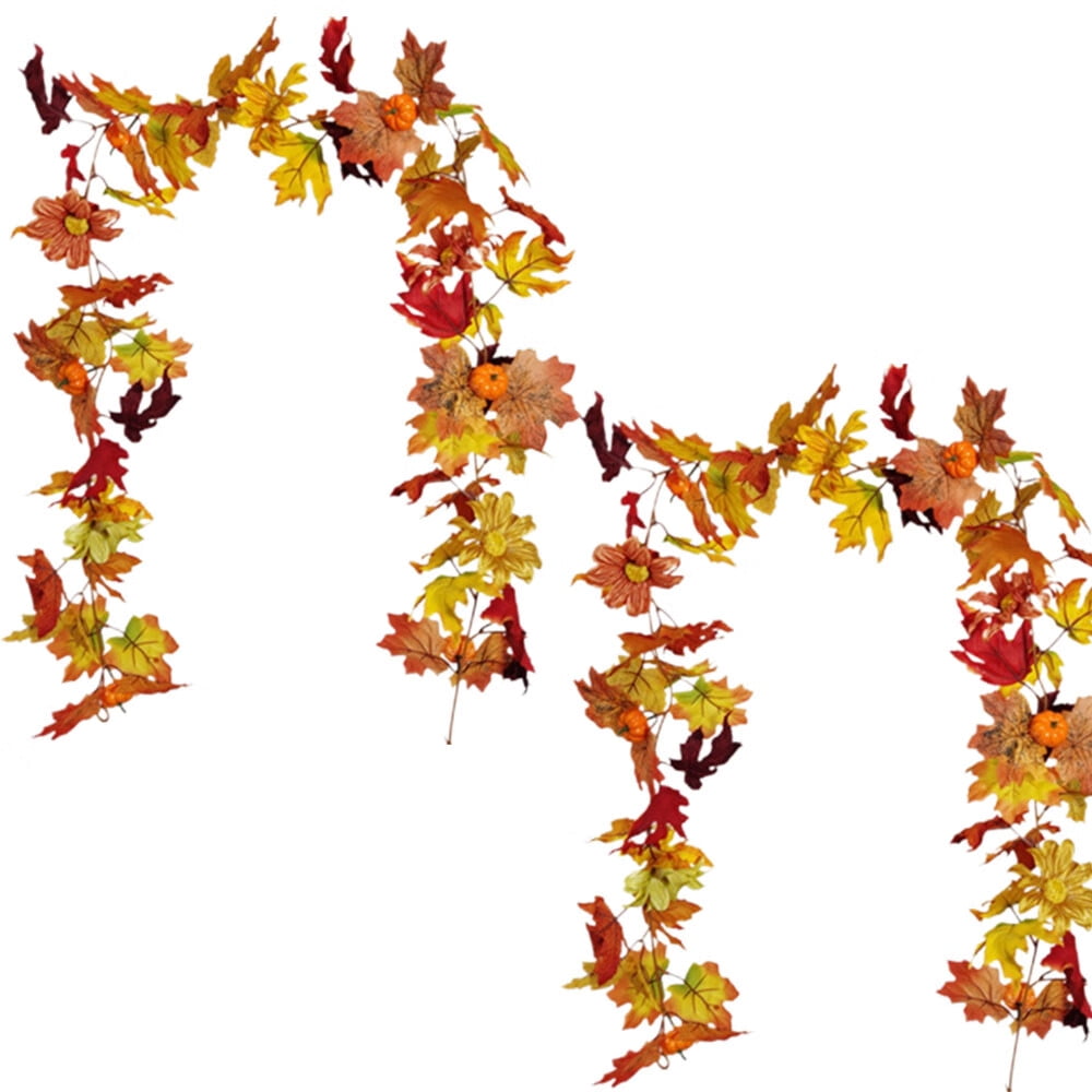 2 Pack Leaf Garland, Fall Decor Maple Leaf, 6.2ft/Piece Foliage Mantle