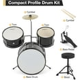 thumbnail image 4 of 3-Piece Drum Set, Wood & Metal Construction, Includes Bass Drum, 2 Toms, Cymbal, Sticks, Bass Pedal & Stool, Complete Beginner Percussion Kit, Dark Black, 4 of 8