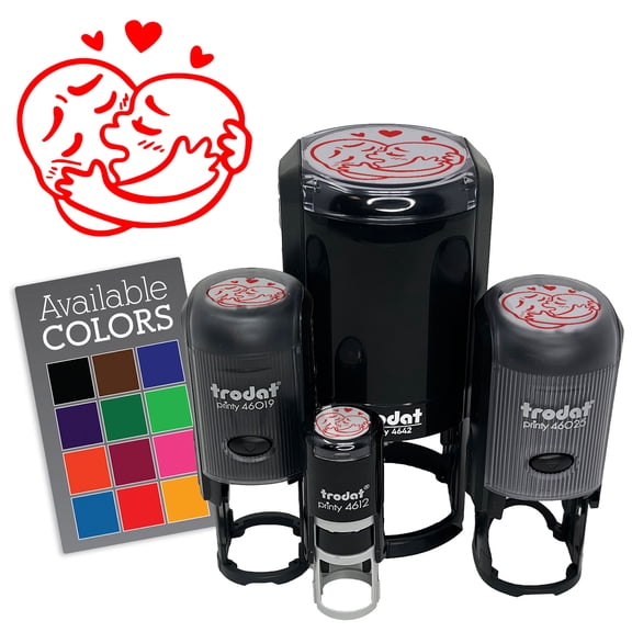 Funny Cartoon Characters Kissing Smooching Heart Self-Inking Rubber Stamp for Stamping Ink Stamper Crafting Planners - 1/2 Inch Mini - Black Ink