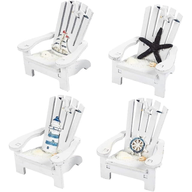 Set of 4 Mini Beach Chair for Bathroom, Nautical Home Decor, Ocean Decorations (4 in)