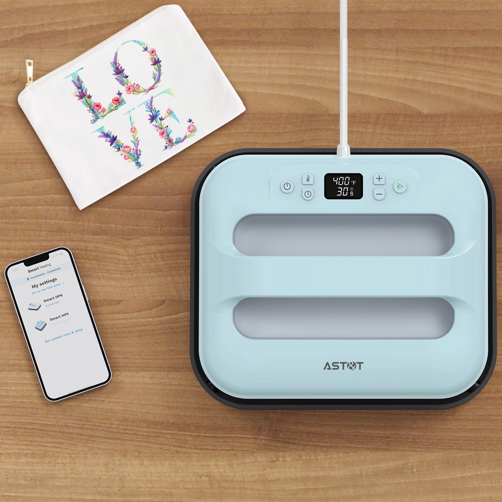AST&T Smart Heat Press Machine 12"x10" with Bluetooth App, Ideal for HTV Vinyl, Sublimation and DIY T-Shirt Projects