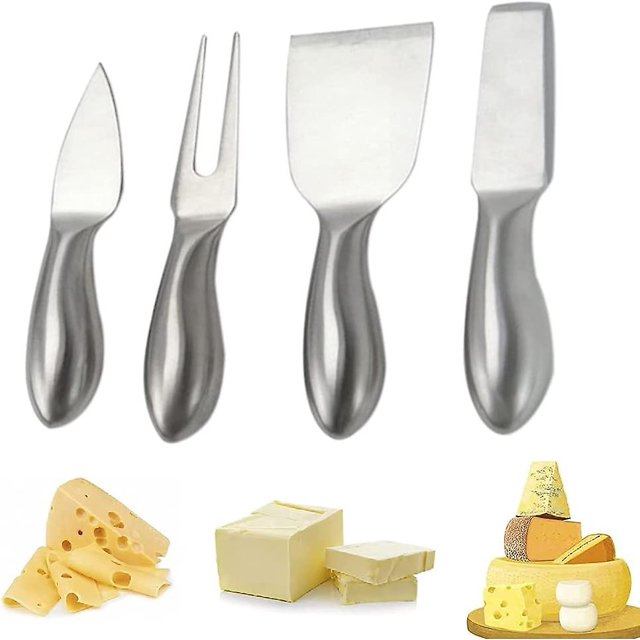 Juego de 4 piezas de X rebanador de queso de acero inoxidable, pala para queso, tenedor para queso