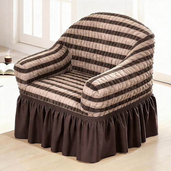 suxuMhao Beige & Dark Brown Two Tone Sofa Slipcover with Ruffled Skirt Couch Cover Armchair Size Stretch Sofa Covers Single-Seat 1-Seater 35-55 Inches Furniture Protector Washable Cover
