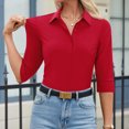 thumbnail image 4 of UDAUDU Womens Button Down Shirts 2026 Slim fit 3/4 Sleeve Stretch Dress Shirts Work Shirt Wrinkle Free Office Blouses Red 2XL, 4 of 6
