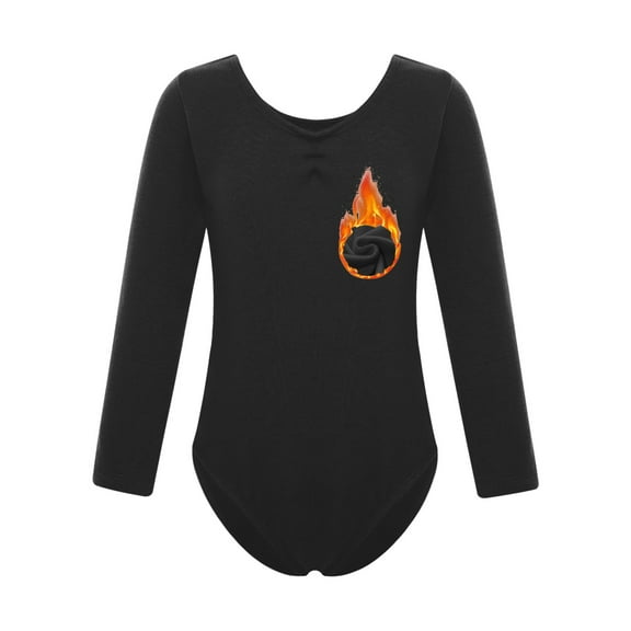Nyeemya Girls Fleece Lined Bodysuit Long Sleeve Ballet Leotard Kids Dance Undergarment Thermal Black 180
