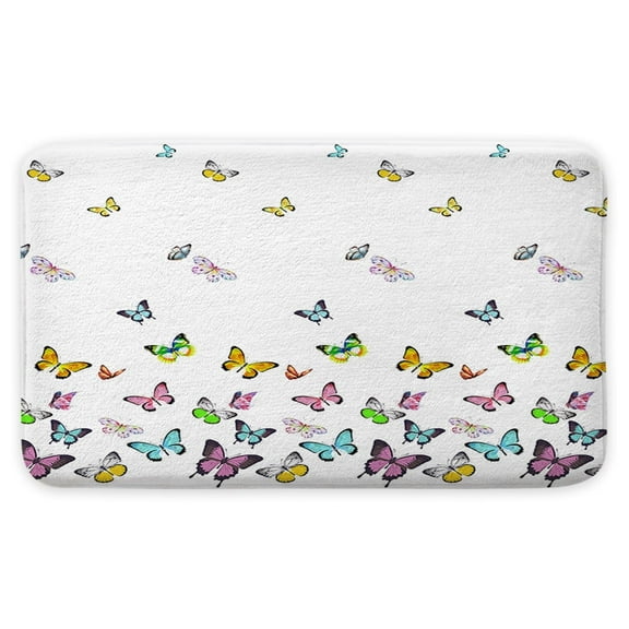 Butterfly Bath Mat for Bathroom, Colorful Butterflies in Spring Soft Flannel Bathroom Rugs Home Bath Decor 19x31 Inches